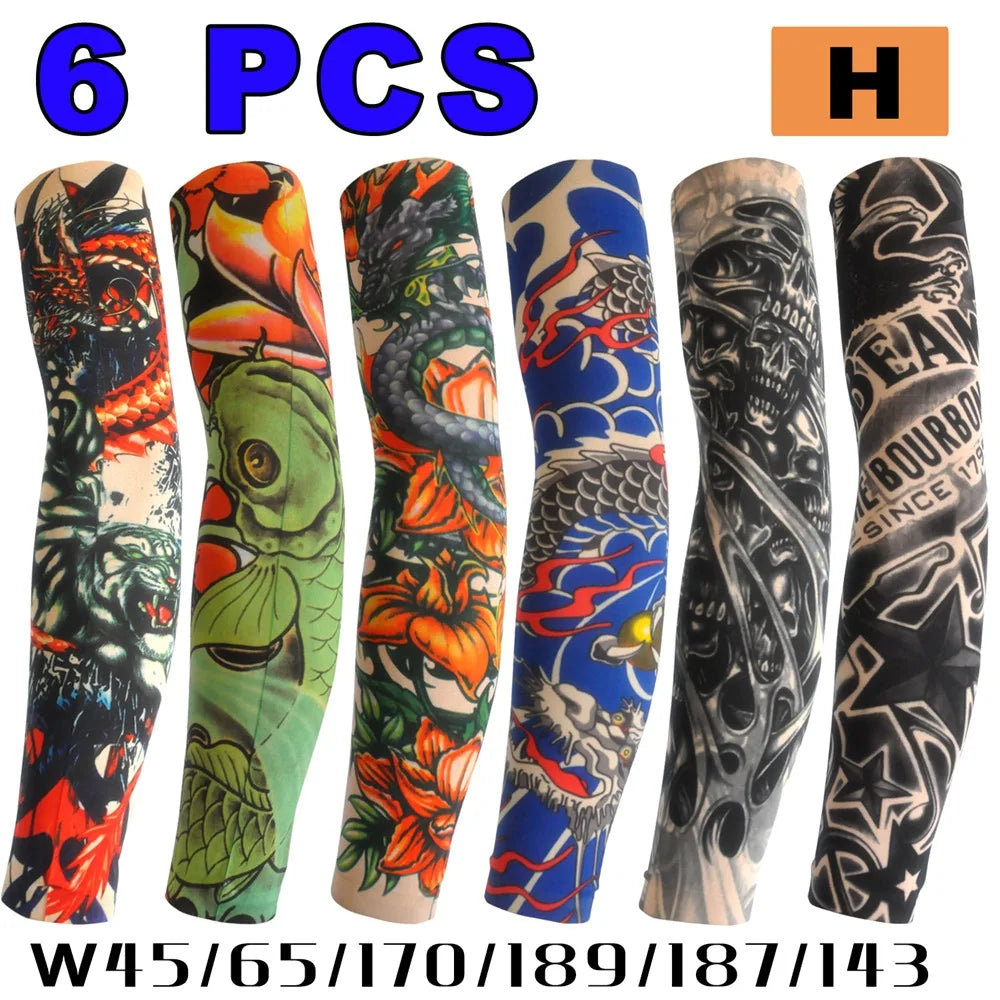 6 Pcs Tattoo Sleeves Sun Protection Men Women Summer Seamless Arm Cover Cool Outdoor Cycling Breathable Cycling Tattoo Sleeves