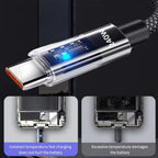 240W Nylon USB Type C Super Fast Charging Cable For Samsung Xiaomi Huawei Honor LED Digital Display USB C Charger Data Cord