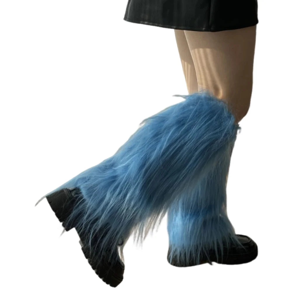 Foot Cover Faux Fur Furry Leg Warmers 40cm Japanese Style Lolita Boots Cover Kawaii Y2K Warm Knee Sleeve Autumn/Winter