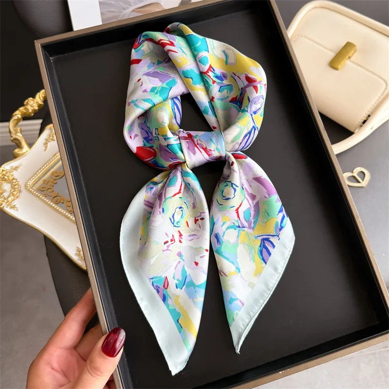Bohemian Style Print Luxury Brand Silk Square Scarf Women Satin Shawls Neckerchief Wrap Scarves Bandana Hair Hjiab Floral