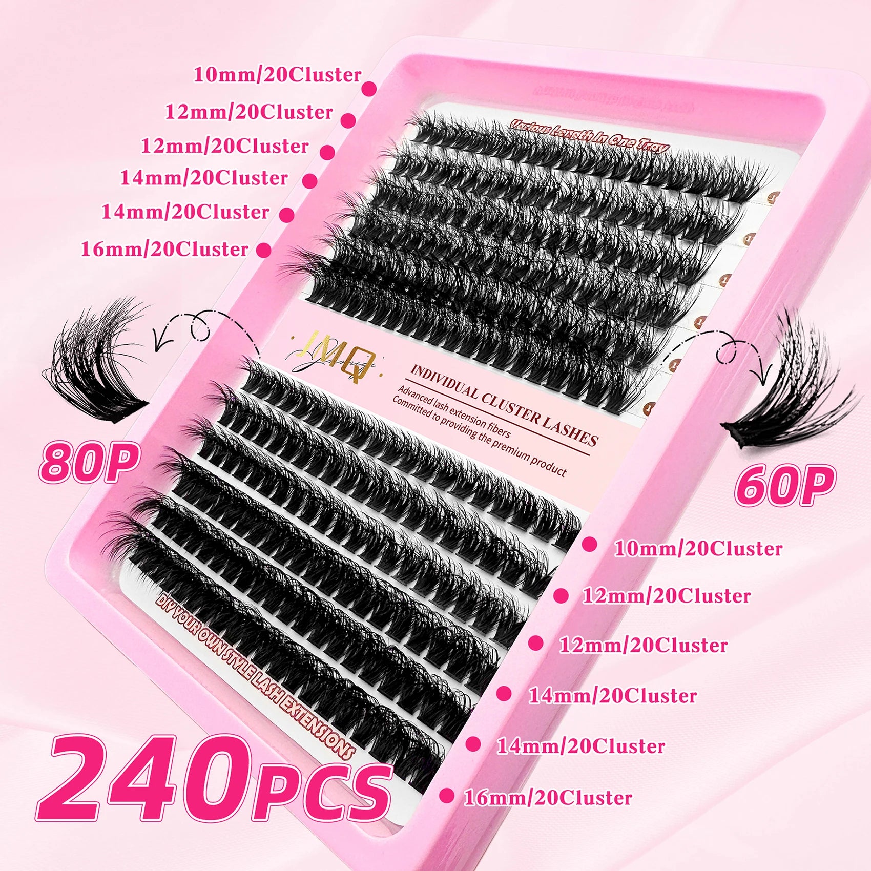 LAKANAKU 168 Fans Diy Cluster Lashes Cat Eye Lashes Invisible Band Premium Mink Manga Lash Clusters