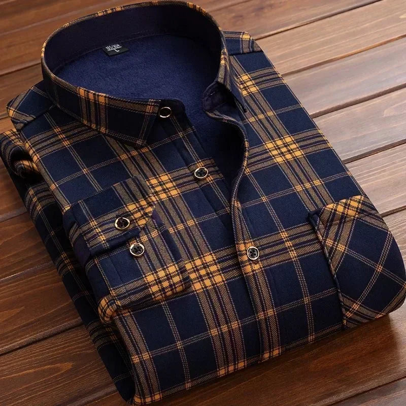 2025 Men's Autumn Winter Casual Long Sleeve Plaid Shirt Thick Warm Men's Casual High Quality Soft Large Size Warm Shirt Tops 4XL
