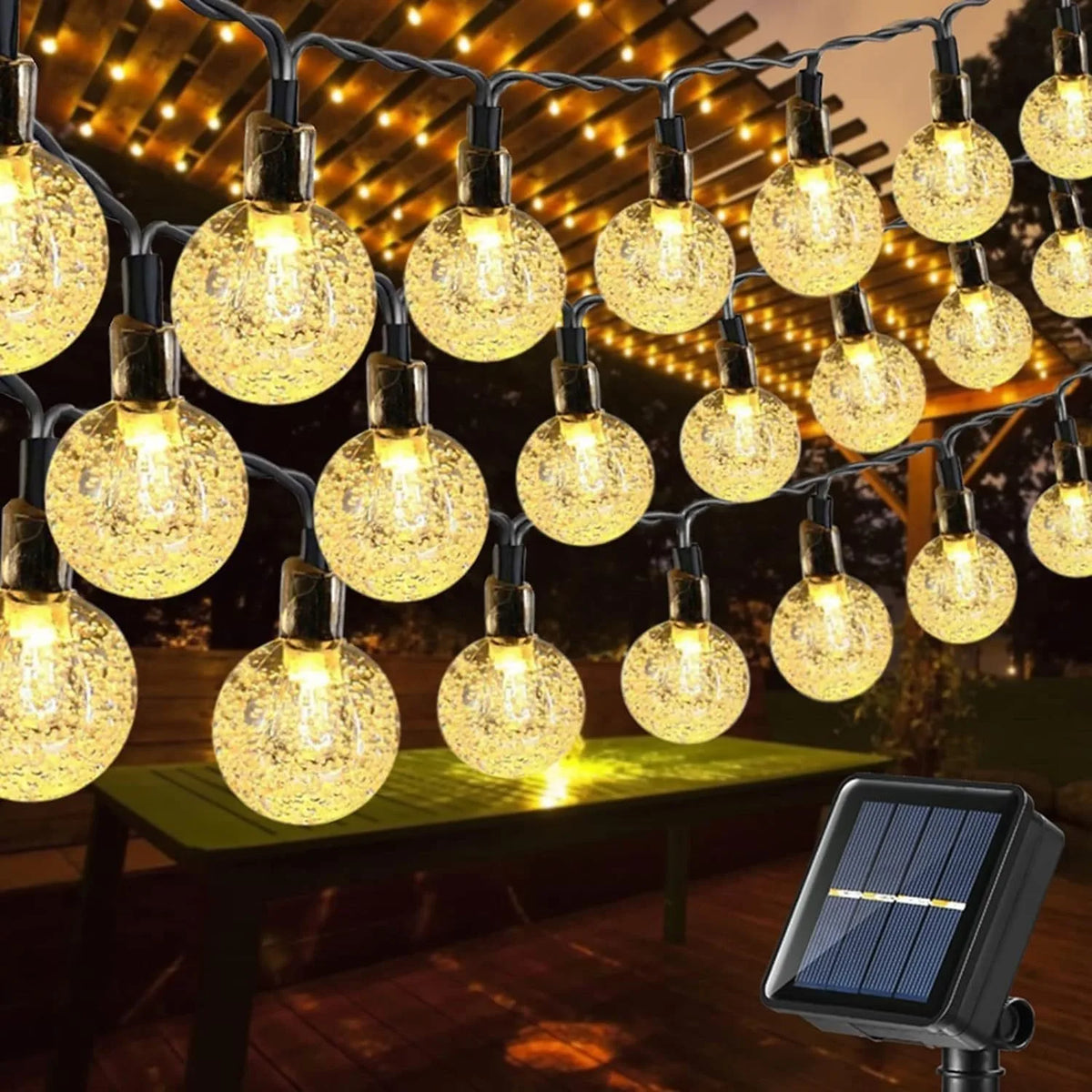 LED Solar String Lights Outdoor Crystal Ball String Light 8 Modes Lighting Solar Camping Lamp for Halloween Christmas Decoration