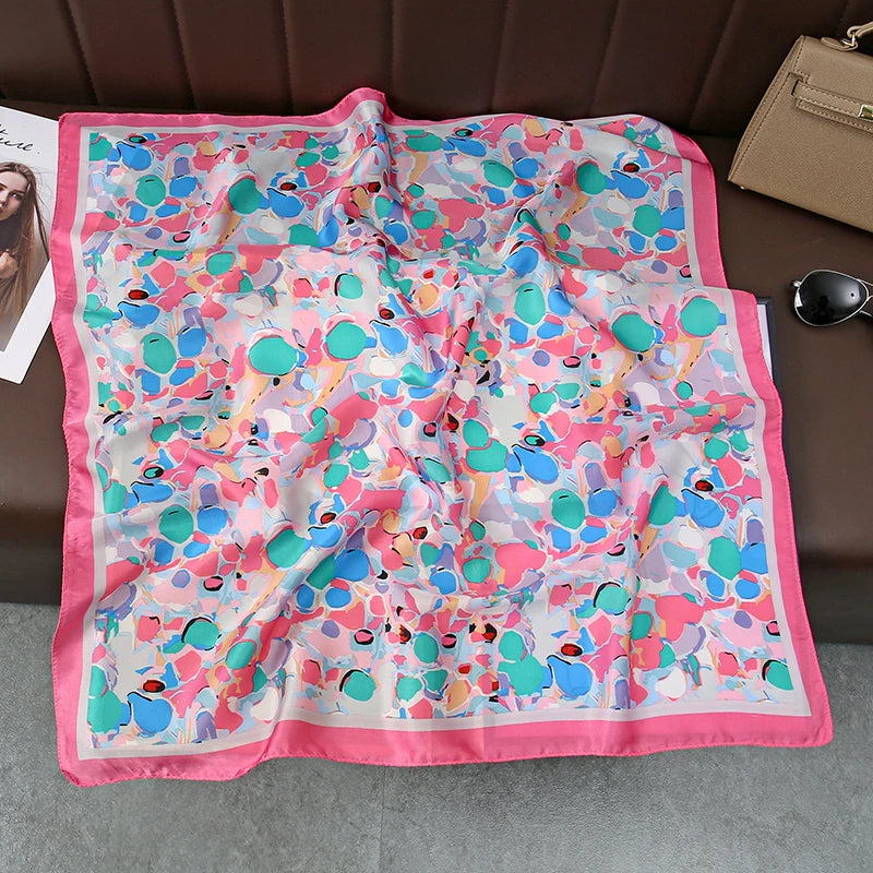 2025 Silk Shawl Print Headscarf Cat Hair Wrap Neckerchief Female Satin Square Scarf For Women Headband Foulard Hijab Bandana
