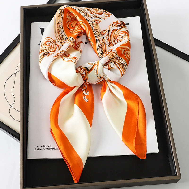 60Colors Luxury Scarf Women 70*70Cm Silk Feel Square Hair Wrapping Foulard Satin Shawl Big Size Head Bandana Hijab Handkerchief