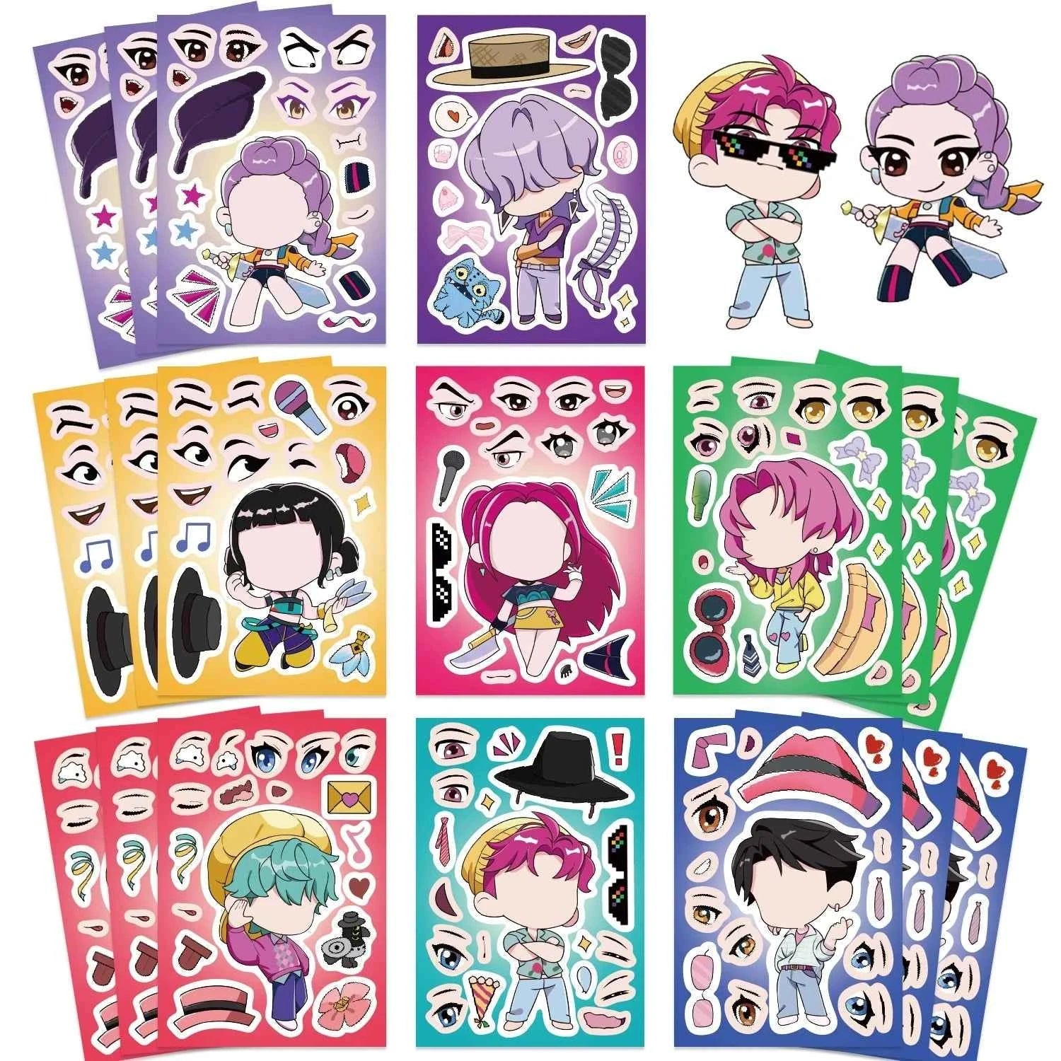 24PCS Cute Make a Face Stickers DIY Handicrafts Waterproof Puzzle Reward Stationery Stickers-K-pop