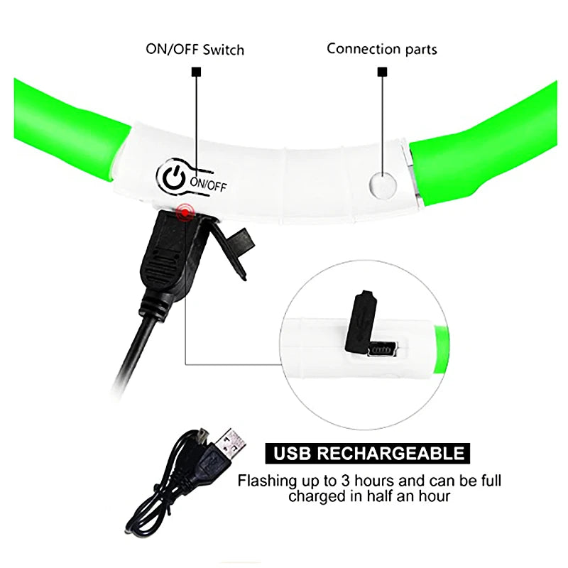 USB Rechargeable Luminous Collar Adjustable Led Glowing Dog Collar for Large Small Dogs Cat Night Light Collar Pet Safety Harnes - WTN Essentials 