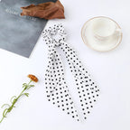 Fashion Flower Print Bow Satin Long Ribbon Ponytail Scarf Tie Scrunchies Women Girls Elastic Bands Hair Accessories