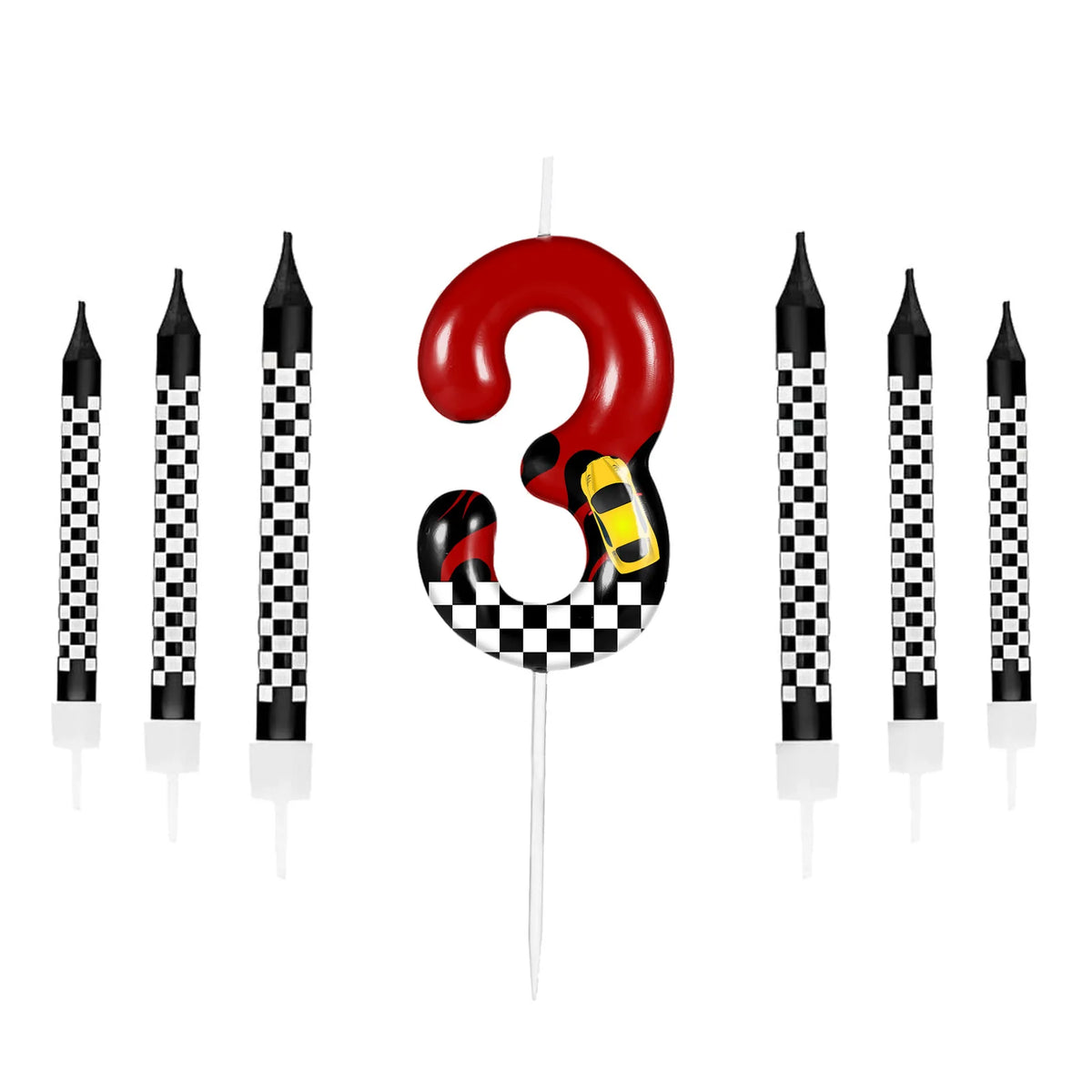7pcs Red Racing Cars Themed Birthday for Cake Candles, Number 0 1 2 3 4 5 6 7 8 9 10 Candle Birthday Cake Topper
