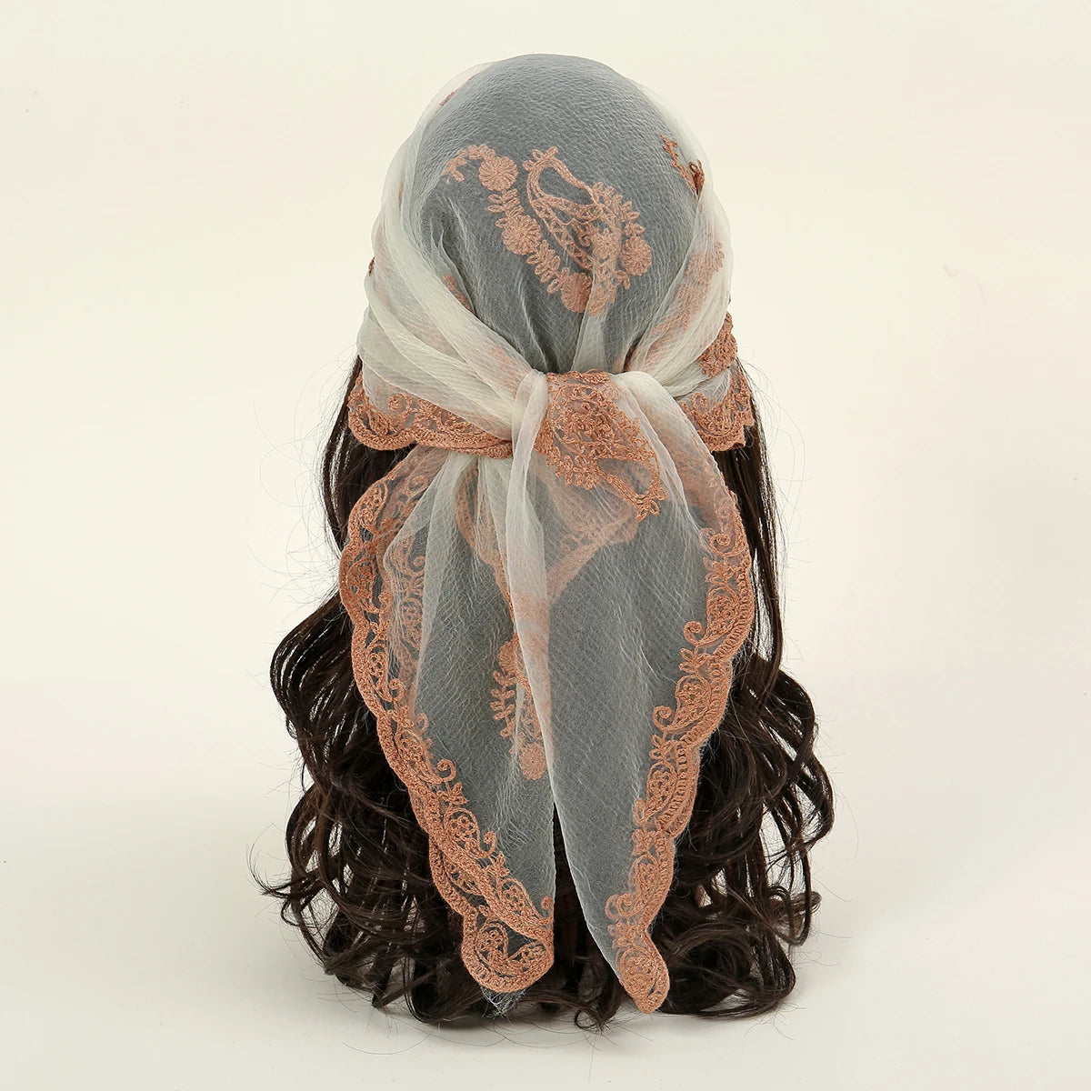 Lace Paisley Embroidery Bandana Square Scarf Elegant Breathable Silk Scarves Women Sunscreen Lightweight Shawl Headband