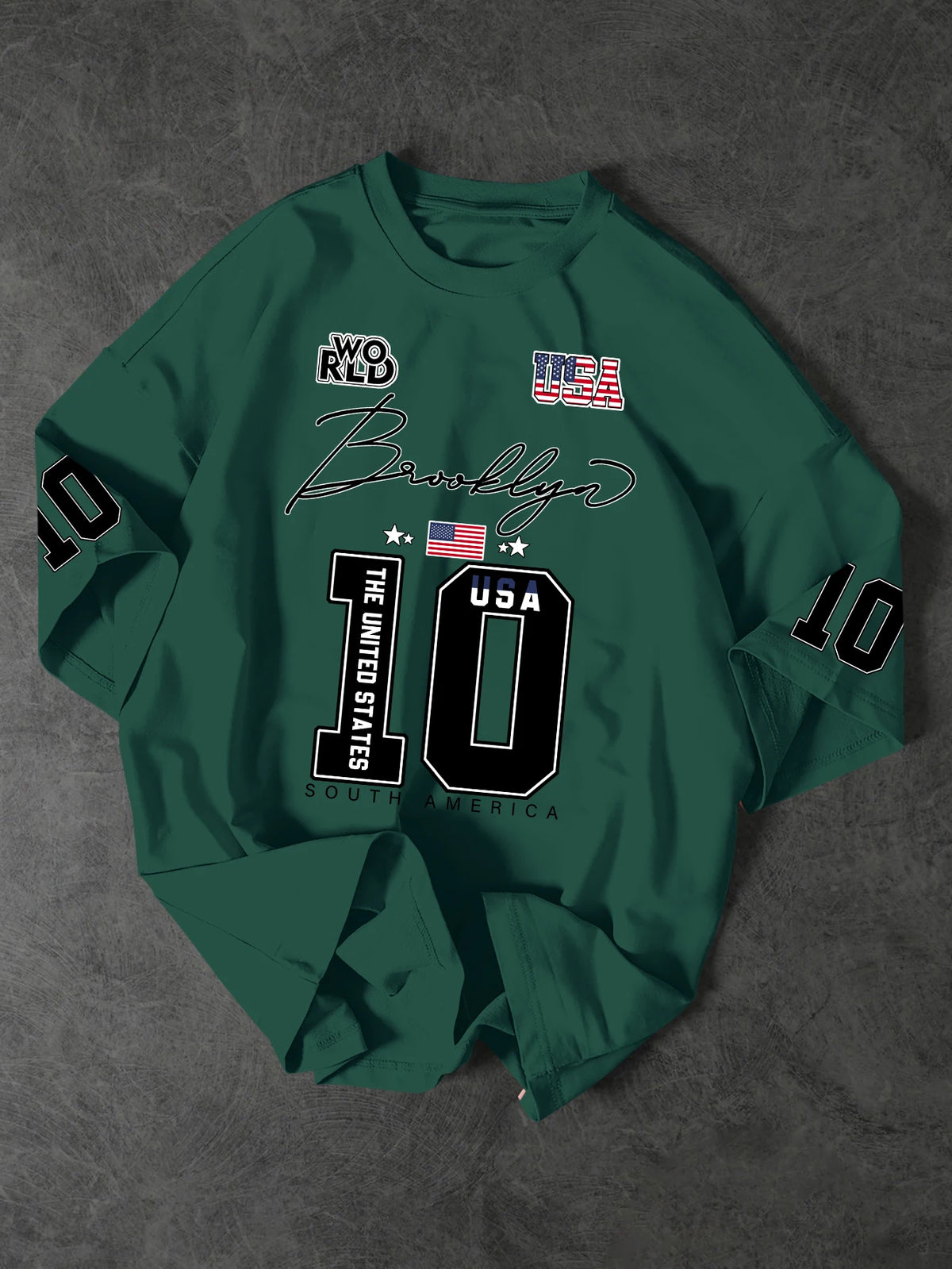 USA Brooklyn Style 10 Print Oversized T Shirt Men's Streetwear Vintage Jersey Tee