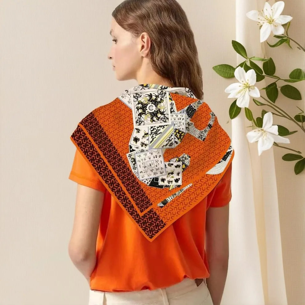 New 90cm Medium Square Scarf Desktop Printing Exquisite Right-angle Crimped High-quality Twill Women's Headscarf Shawl