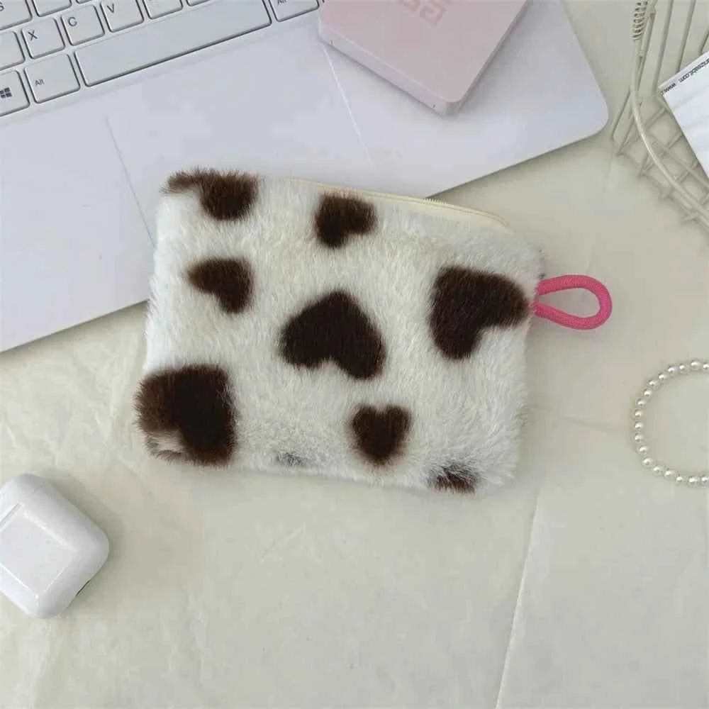 Heart Printed Cute Small Lipstick Cosmetic Bag Travel Makeup Organizer Toiletry Storage Bag Pouch Card Holder Purse Bags