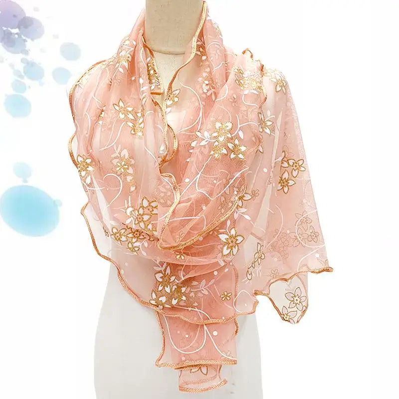 Lace Scarf Women Lightweight Hijab Elegant 2024 Print Silk Neckerchief Shawl Wraps Headband Handle Hair Accessories Bandana