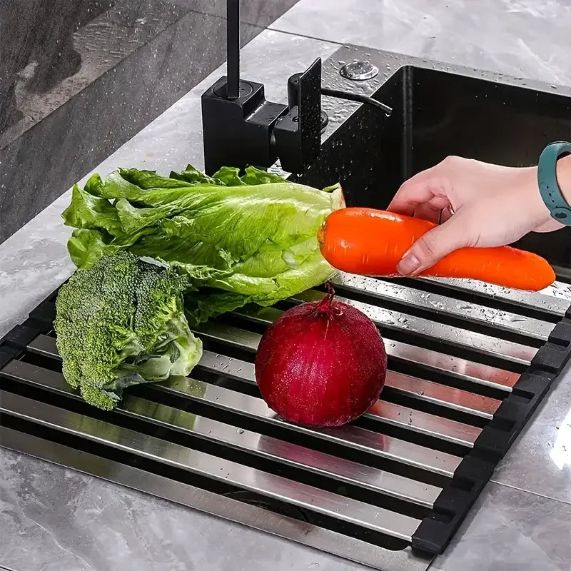 304 Stainless Steel Kitchen Sink Drain Rack Sink Dish Rack Dish Rack Foldable Telescopic Drain Basket