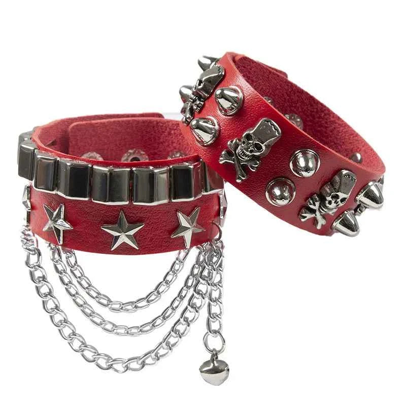 2024 New PU Leather Bracelet Punk Bracelet Adjustable Skull Goth Cuff Bracelet Gothic Rivet Buckle Wristband for Men Women