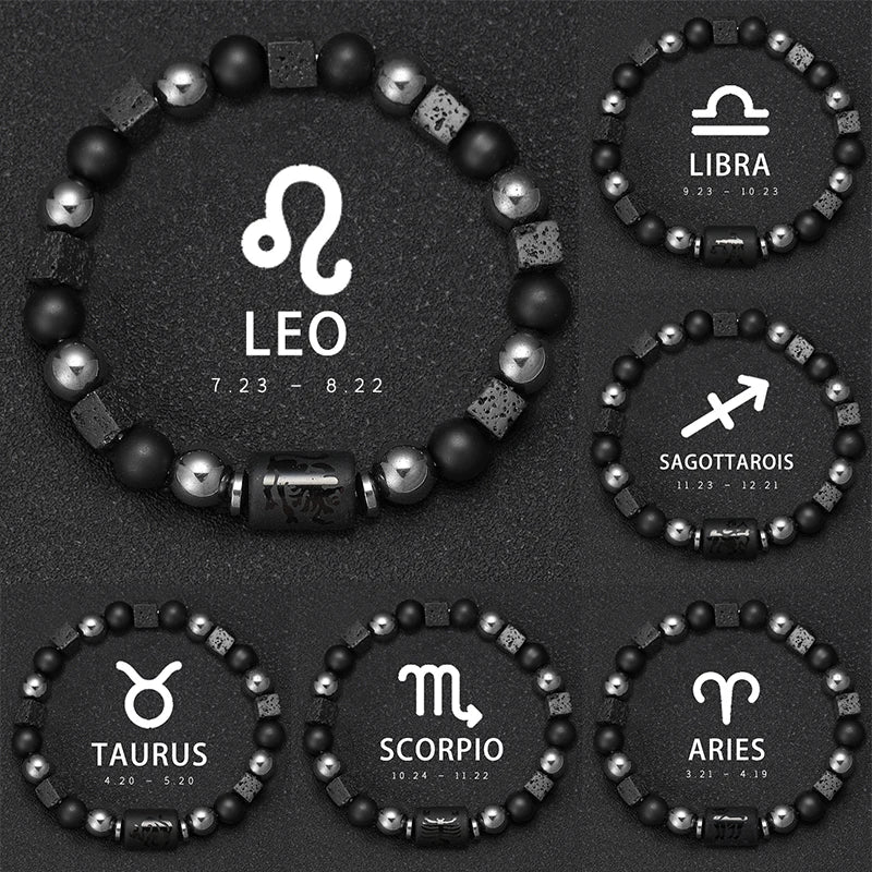 12 Constellation Zodiac Bracele Signs Beads Couples Bracelet Square Volcanic Stone Elastic Charm Bracelet for Women Men Gift