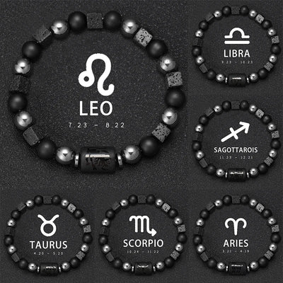 12 Constellation Zodiac Bracele Signs Beads Couples Bracelet Square Volcanic Stone Elastic Charm Bracelet for Women Men Gift