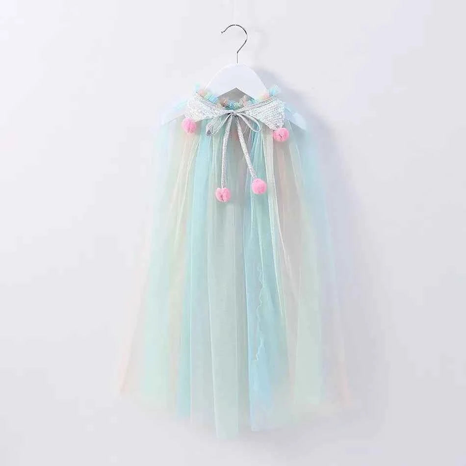 Girl Costume Children Elegant Dress Cape Kids Christmas Halloween Party Supply Girl Tulle Cloak Elsa Rapunzel Cosplay Accessory
