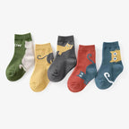 5 Pairs Kids Socks Cartoon Cat Pattern Comfortable Breathable Children Socks For Boys And Girls