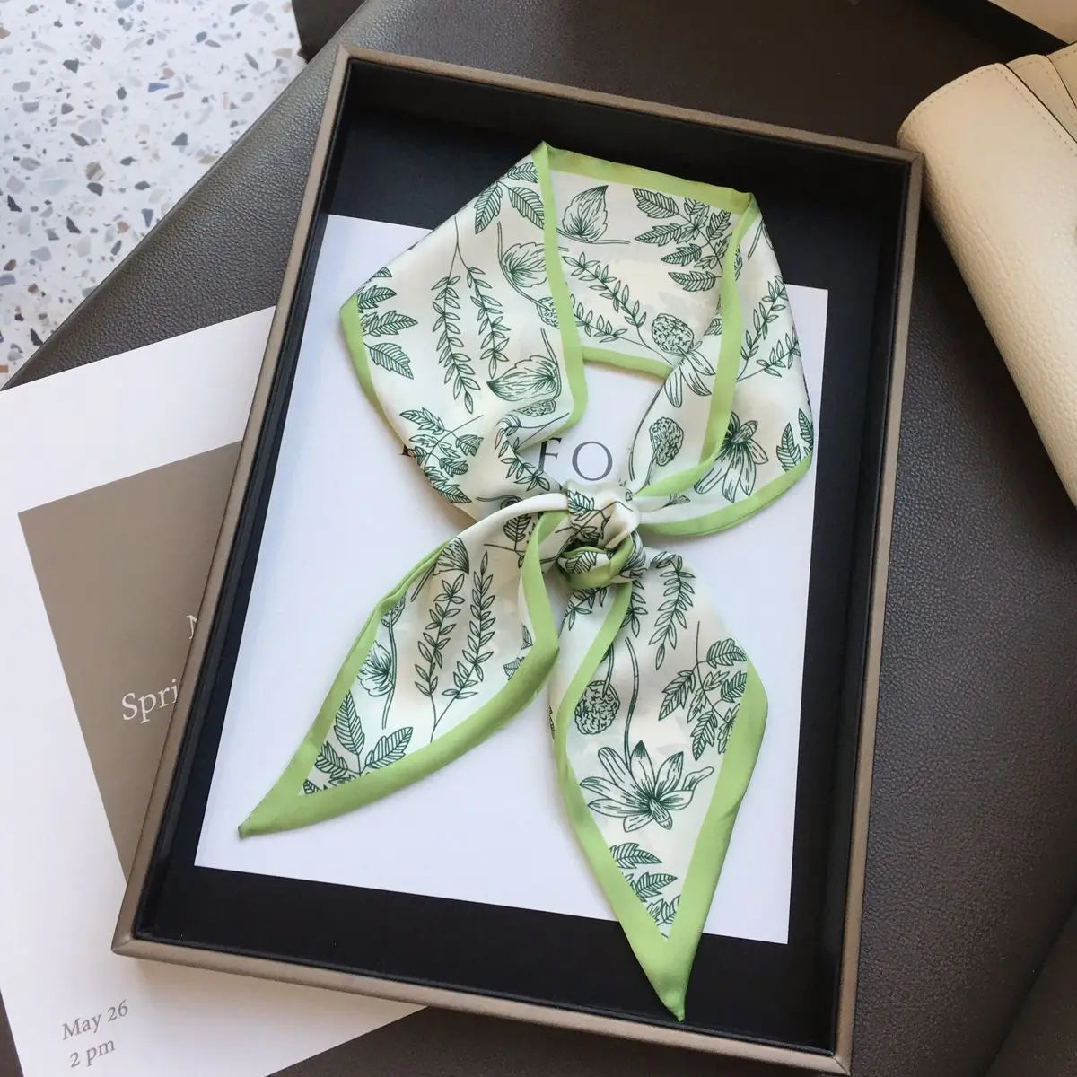 Cashew flower silk scarf double-sided printed for Women, Lightweight Versatile Bandana Style, Daily Office Party Vacation Boho