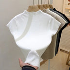 Basic Turtleneck Solid Thin Summer 2026 Pullover Women Female Knitted Sweater Slim Short Sleeve Bodycon Sweater
