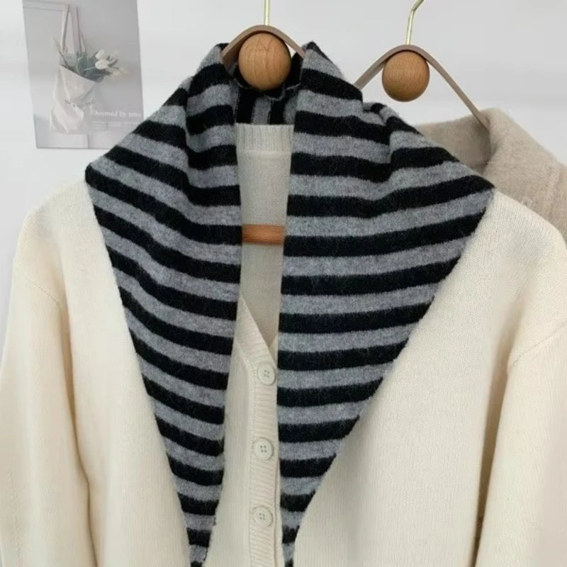 New Women Wool Scarf Shawl Winter Warm Soft Knitted Striped Triangle Fashion Brand Bandana Lady Wool Scarves