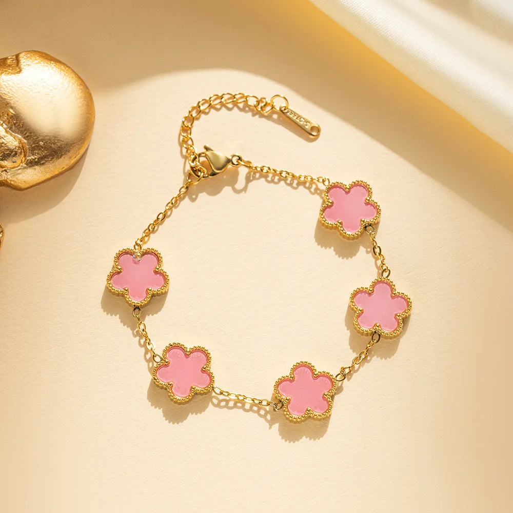 1 PCs Adjustable  Stainless Steel Plant Flower Bracelet With Five Leaf Petals Women's Luxury Gifts Clover Fashion Jewelry