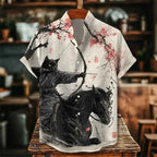 Colorful Men's Linen Summer Short Sleeve Shirt Fashion, Short Sleeve Top 3D Cat Printed Pattern Men's Clothing,