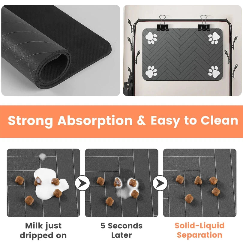 Pet Feeding Mat-Absorbent Pet Placemat for Food and Water Bowl, with Waterproof Rubber Backing, Quick Dry Water Mat for Dog Cat - WTN Essentials 