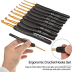 8PCS Black Crochet Hooks Set  for Arthritic Hands,Ergonomic Crochet Hook Soft Crochet Needle,2.5-6.0mm Crochet Kit for Beginners