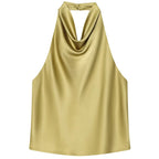 HXAO Top Women Halter Satin Women Tops Backless Corset Top Vest Yellow Pink Black Summer Elegant Sexy Tops Tank Vestidos