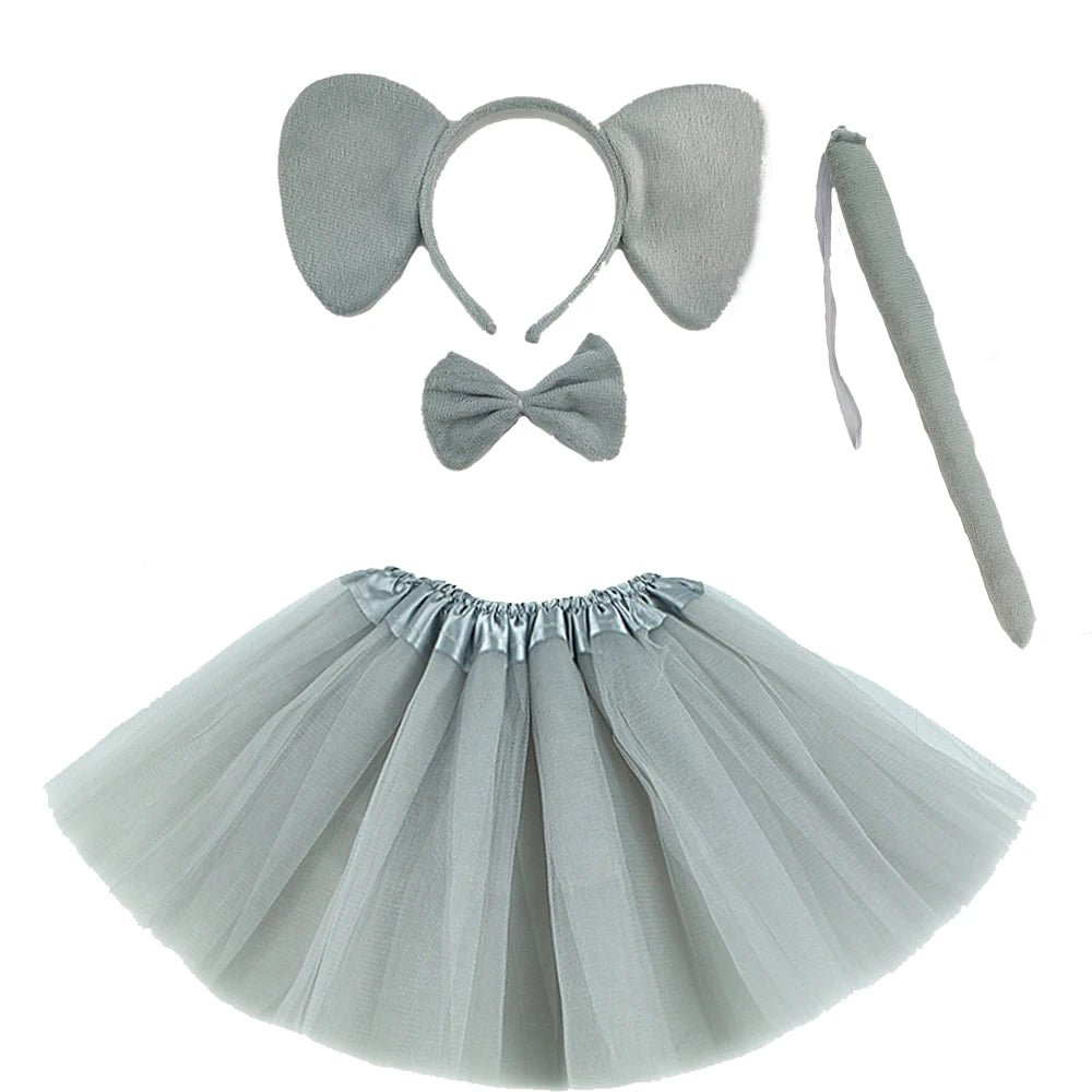 Animals  Children  Headband Tutu Skirt Tail Bow Kids  Girl Party Props Elephant Tiger Fox     Halloween Costume Cosplay