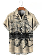 Vintage Button Up Shirt Man 3d Map Printed Short Sleeve Hawaiian Shirt Lapel Men's Clothing Casual Fashion Tops Oversized Tshirt