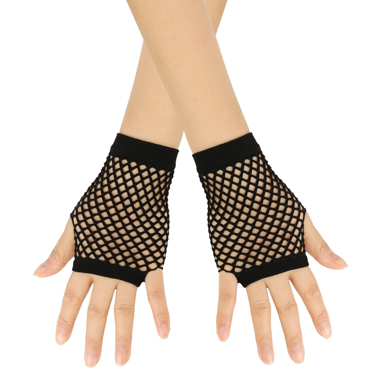 Solid color high-quality fingerless short fishing net gloves Fishing net fancy party dance mesh short gloves