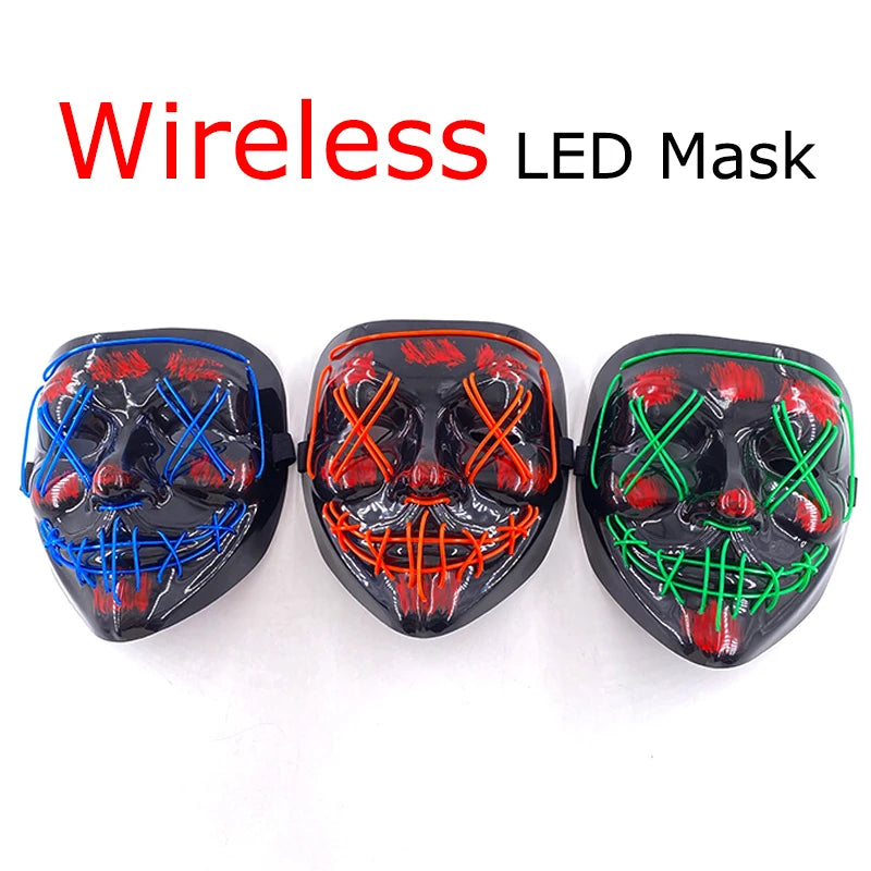 Wireless Neon LED Purge Mask – Glowing Halloween Cosplay Mask