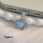 Diamond Star Dust Plug Charm Fashion Ladies Charge Port Plug For iPhone Type C Micro USB Dust Protection Cap Phone Pendant Gift