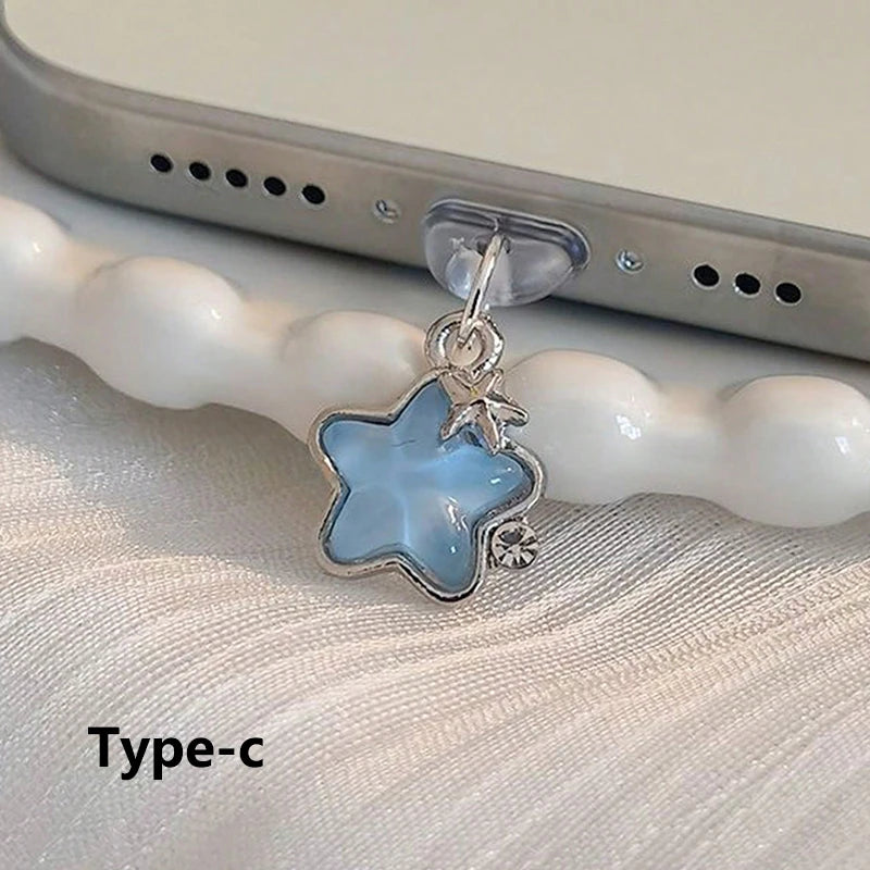 Diamond Star Dust Plug Charm Fashion Ladies Charge Port Plug For iPhone Type C Micro USB Dust Protection Cap Phone Pendant Gift