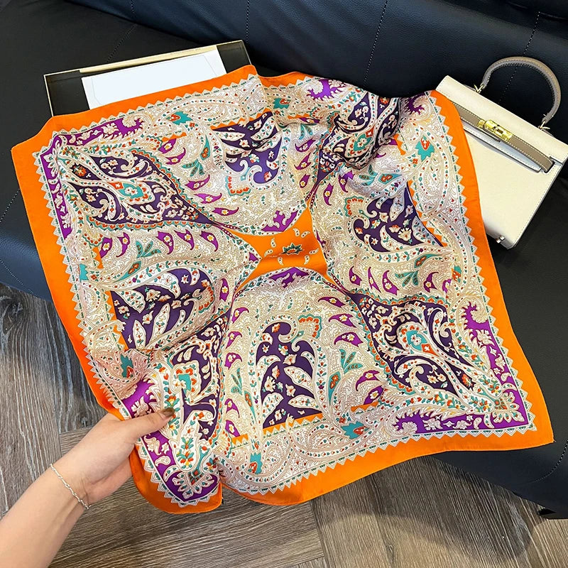Elegant Nordic Style All Seasons Scarf Faux Silk Large Square Shawl Simple Chic Decorative Wrap For Teens