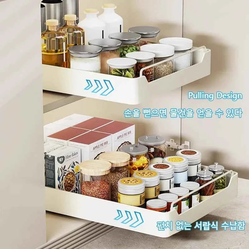 New Kitchen Storage Rack with Slide Rails Pull-out Kitchen Drawer Type Storage Tray Spice Box Storage Shelf Cabinets Organizer
