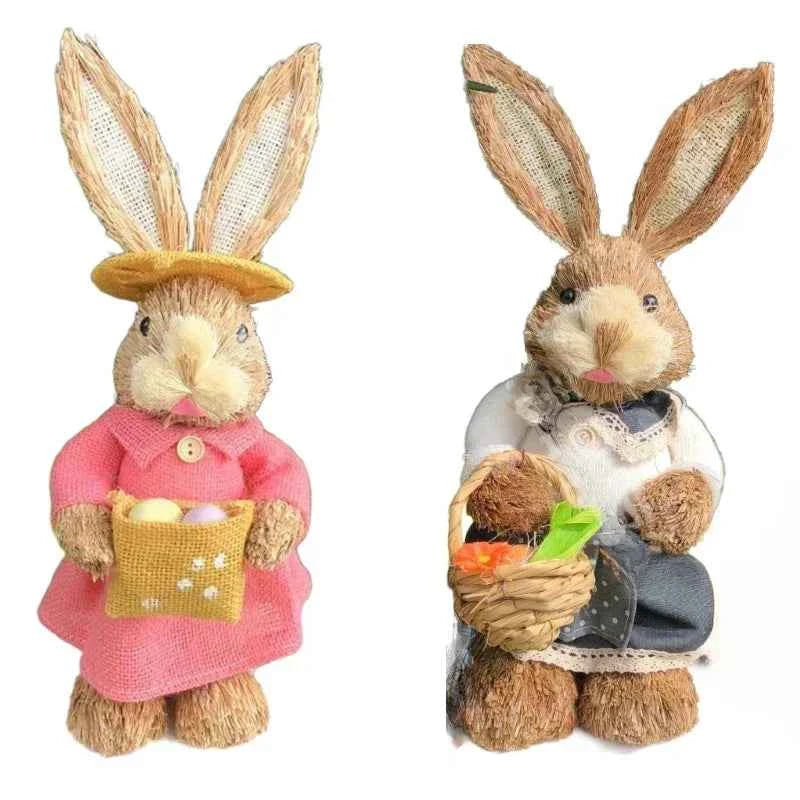 Easter Rabbit Decoration Bunny Figure Cattail Craft Ornament Home Holiday Cute Bunny Home Decoration Easter Rabbit Decoration
