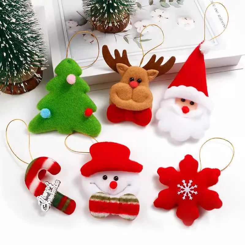6pcs Christmas Decor Cute Christmas Tree Santa Claus Hanging Ornaments Plush Party Xmas Tree Decor Giving Small Gifts As Gifts