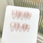 10pcs Handmade Press on Nails French Cat Eye Pink Bow Decor Korean False Nails Wearable Full Cover Ins Almond False Nail Tips