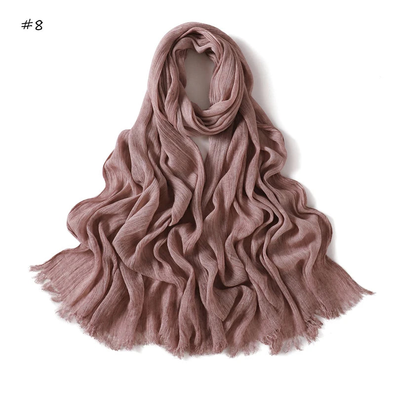 180*65cm Tie-dye Crinkle Rayon Hijabs for Women Muslim Scarf Shawls Plain Ladies Breathable Headband Femme Turban Ramanda