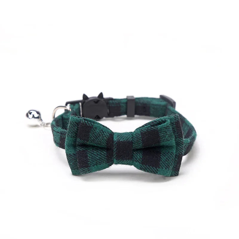 Pet Breakaway Cat Collar Bow Tie & Bell – Christmas Plaid