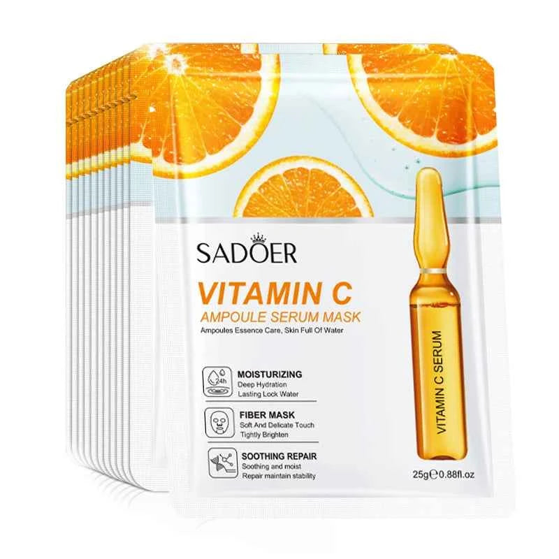 10pcs SADOER 24K Gold Vitamin C Hyaluronic Acid Face Mask Facial Moisturizing Firming Hydrating Facial Masks Skin Care Products