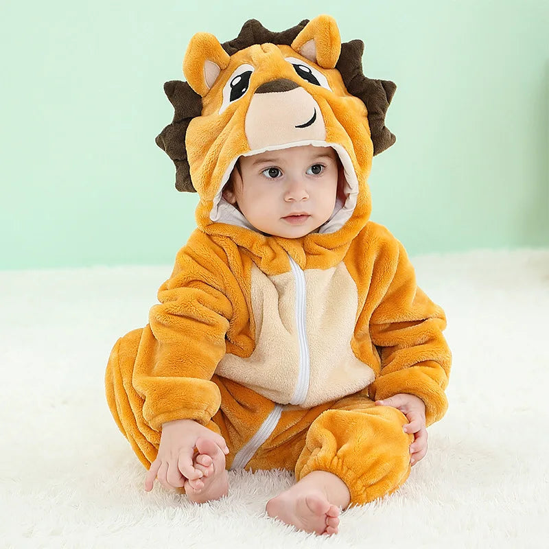 Winter Baby Rompers Baby Pijamas Panda Tiger Leopard Monkey Fox Animal Cartoon Hooded Jumpsuits Cosplay Costume Boys Girl Pajama