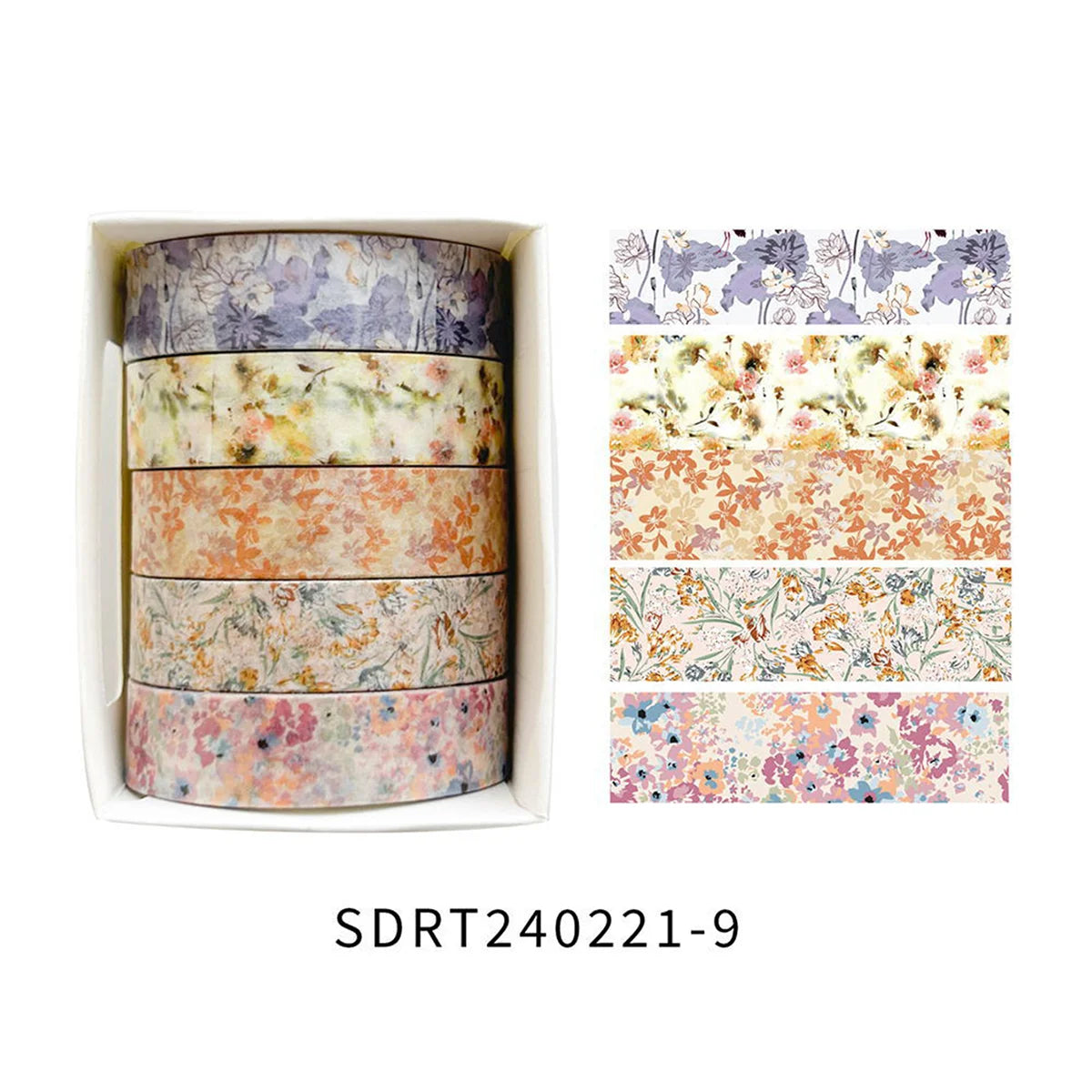 5 Rolls of Boxed Romantic Flower Handbook Tape, Cute DIY Fresh Decorative Washi Tape for Students, a Must-Have Gift for Students