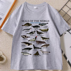 Seal Tshirt Y2k Seals of The World T-shirt 90s Retro Tee Crewneck Animal Tshirt Casual Loose Cotton Short Sleeve Print Clothes