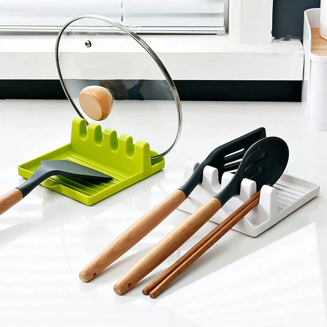 Multi-Function Kitchen Spatula Rack – Spoon Rest & Pot Lid Holder